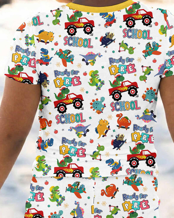 First Day of Preschool T-Rex Bamboo Two Piece Short Sleeve Pajama Set
