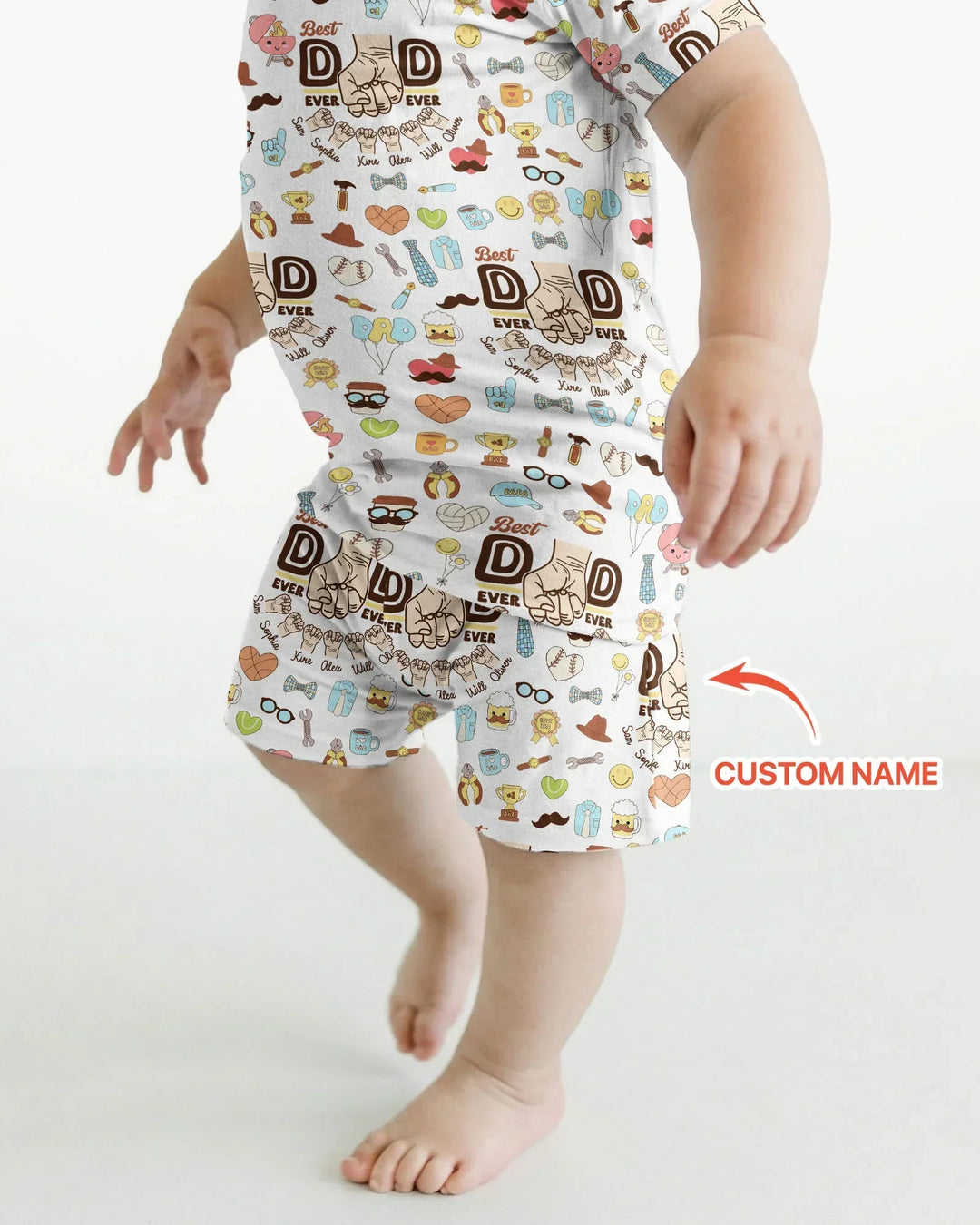 Custom Kids Name Best Dad Ever Bamboo Two Piece Short Sleeve Shorts Pajama Set