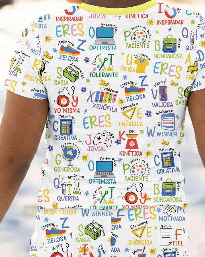 You Are Spanish Alphabet Version Bamboo Two Piece Short Sleeve Pajama Set