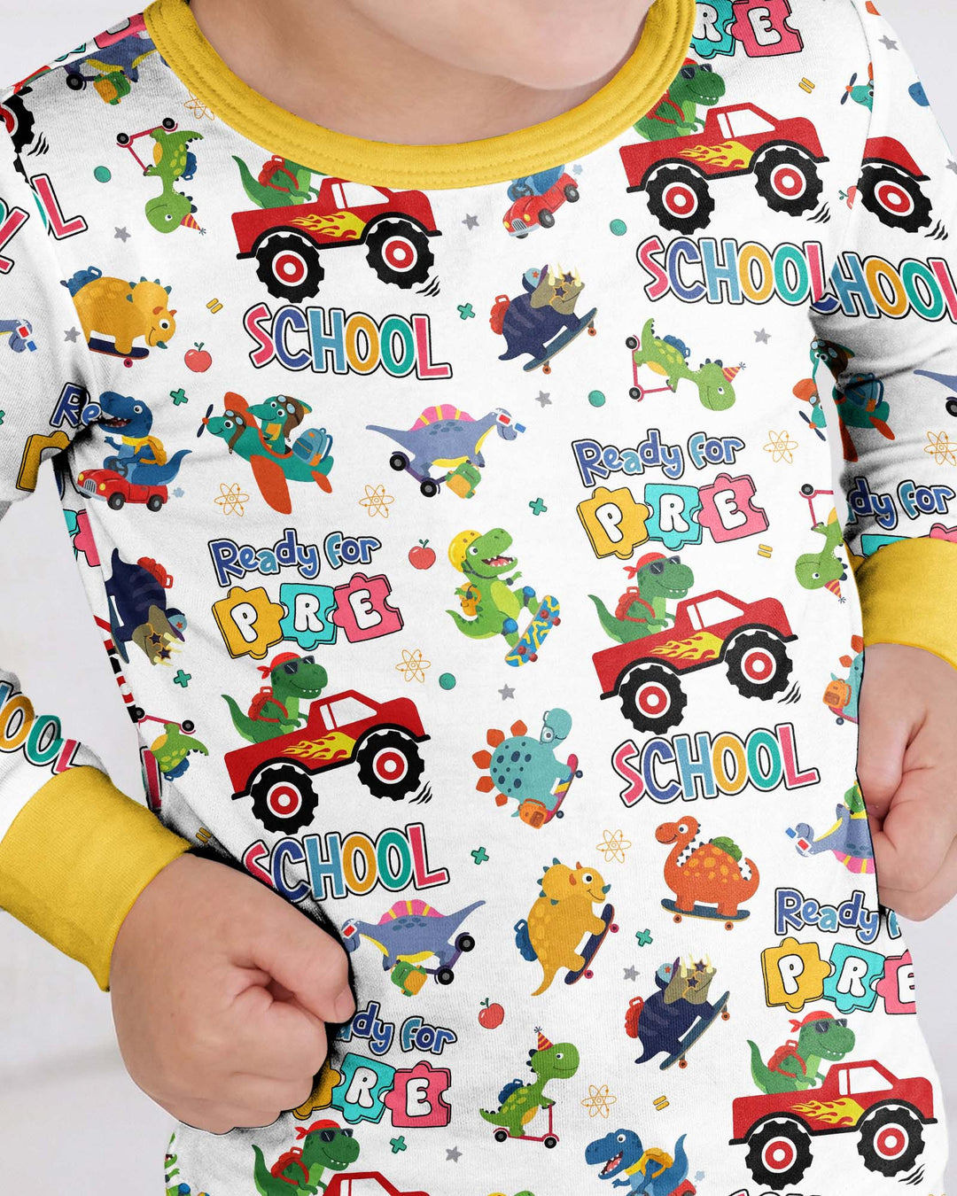 First Day of Preschool T-Rex Bamboo Two Piece Long Sleeve Pajama Set