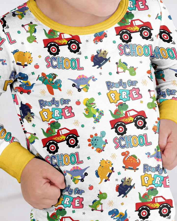 First Day of Preschool T-Rex Bamboo Two Piece Long Sleeve Pajama Set