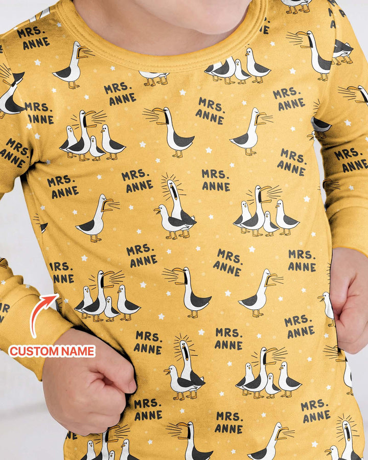 Custom Funny Seagulls Teacher Bamboo Two Piece Long Sleeve Pajama Set