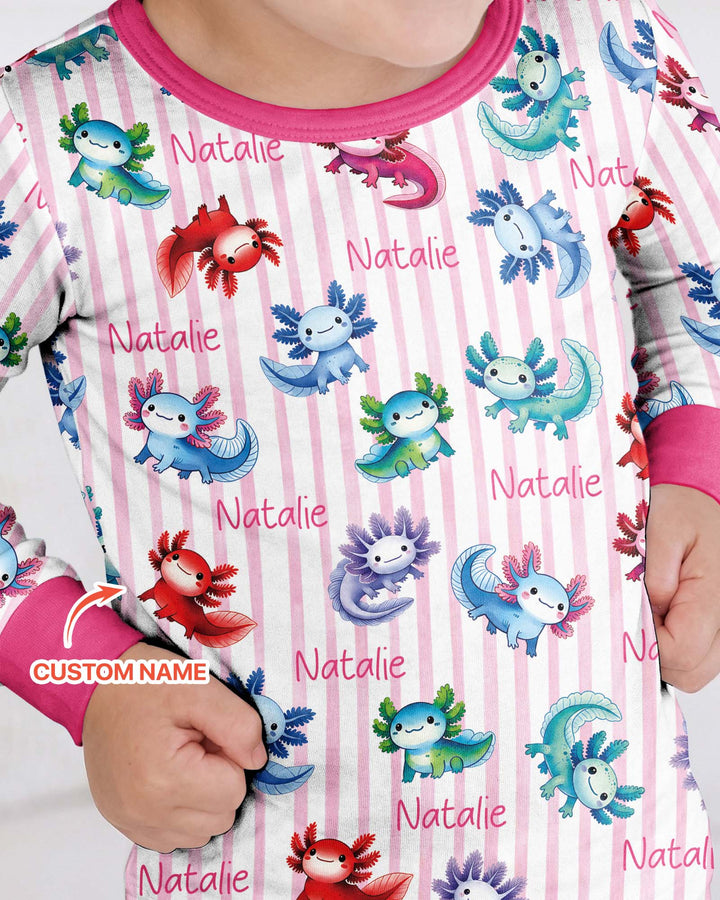 Cute Axololt Custom Name Bamboo Two Piece Long Sleeve Pajama Set