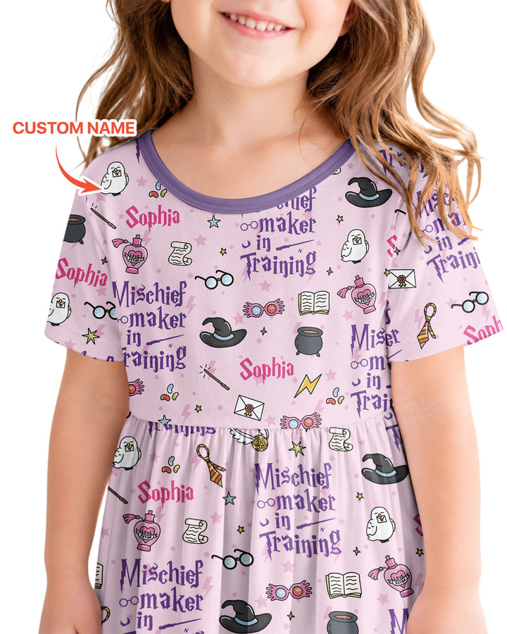 Custom Name Mischief Maker In Training Bamboo Twirl Dress