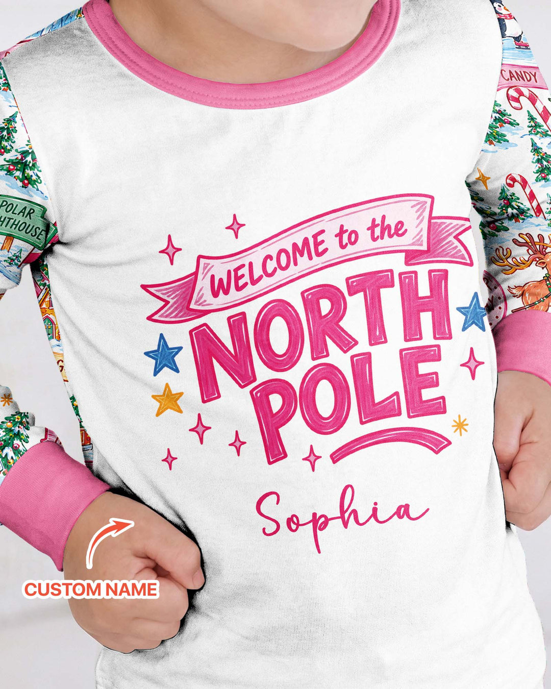 Welcome to North Pole Custom Name Bamboo Two Piece Long Sleeve Pajama Set