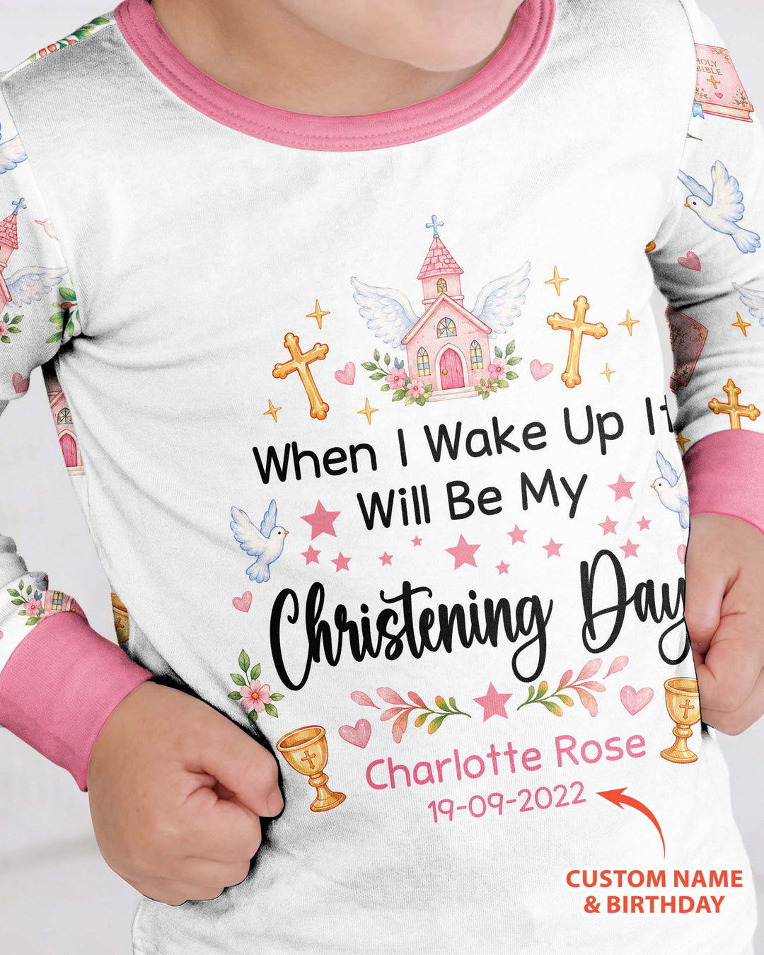 Personalized When I Wake Up It Will Be My Christening Day Bamboo Two Piece Long Sleeve Pajama Set