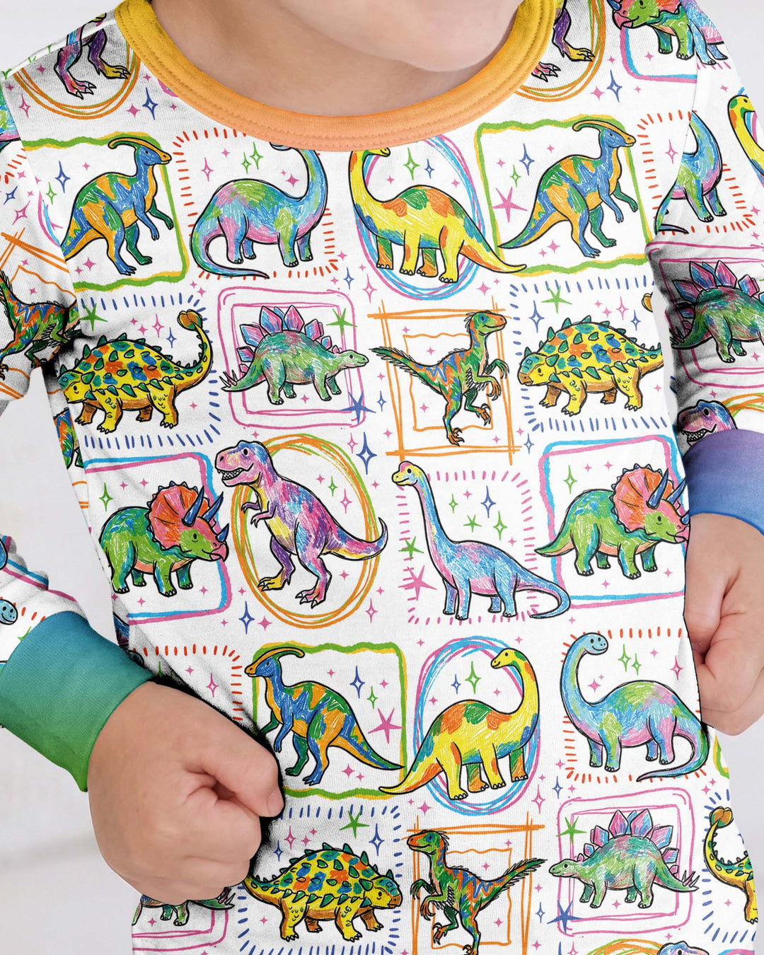 Dinosaur Colorful Stamps Bamboo Two Piece Long Sleeve Pajama Set
