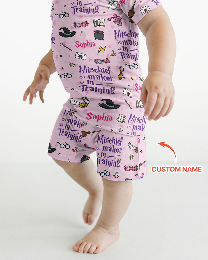 Custom Name Mischief Maker In Training Bamboo Two Piece Short Sleeve Shorts Pajama Set