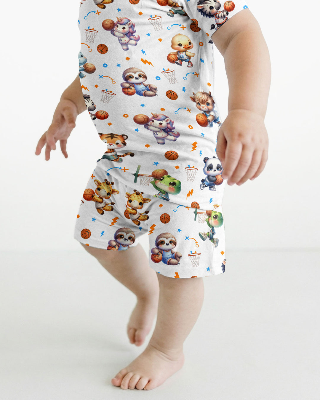 Cartoon Basketball Animals Bamboo Two Piece Short Sleeve Shorts Pajama Set