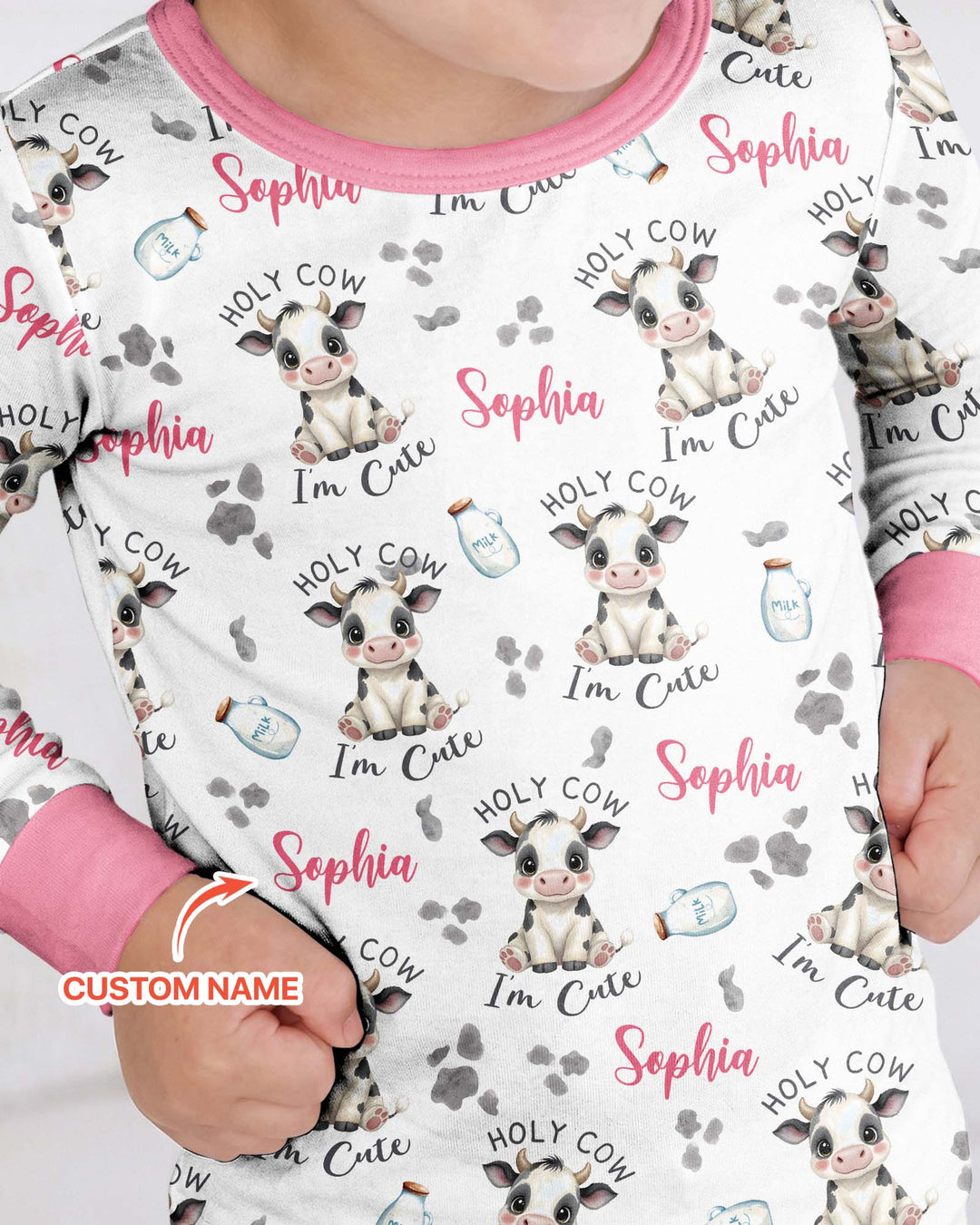 Holy Cow I'm Cute Custom Name Bamboo Two Piece Long Sleeve Pajama Set