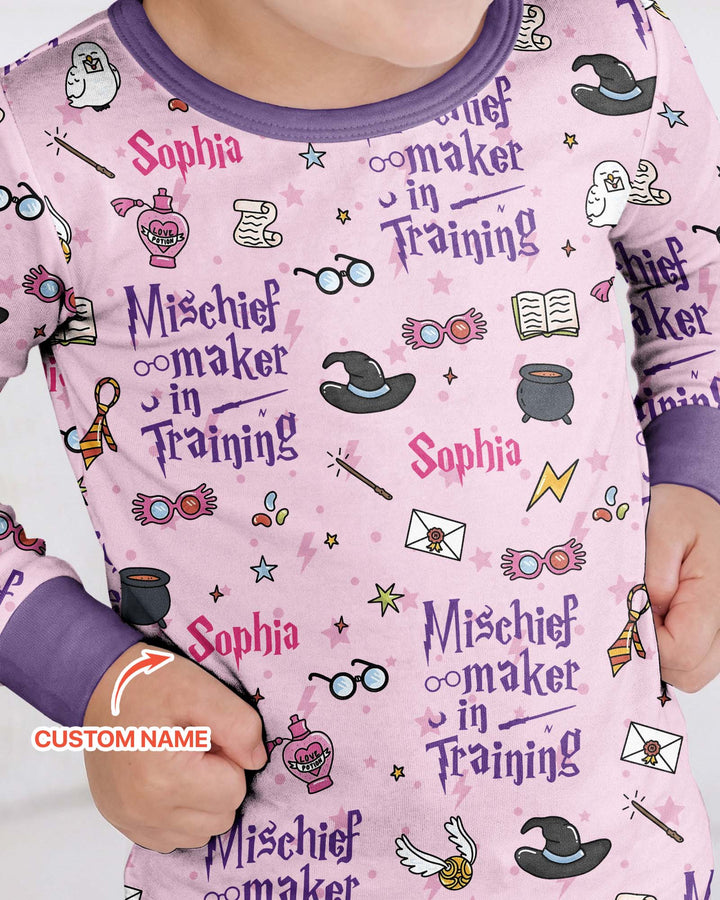 Custom Name Mischief Maker In Training Bamboo Two Piece Long Sleeve Pajama Set