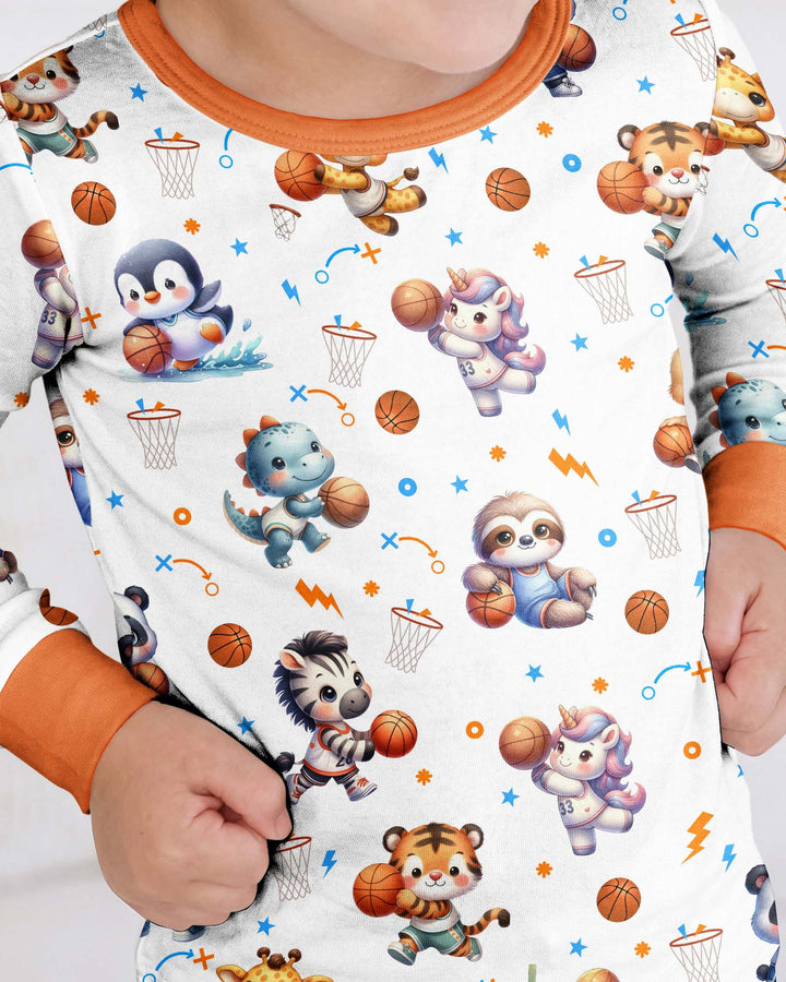 Cartoon Basketball Animals Bamboo Two Piece Long Sleeve Pajama Set