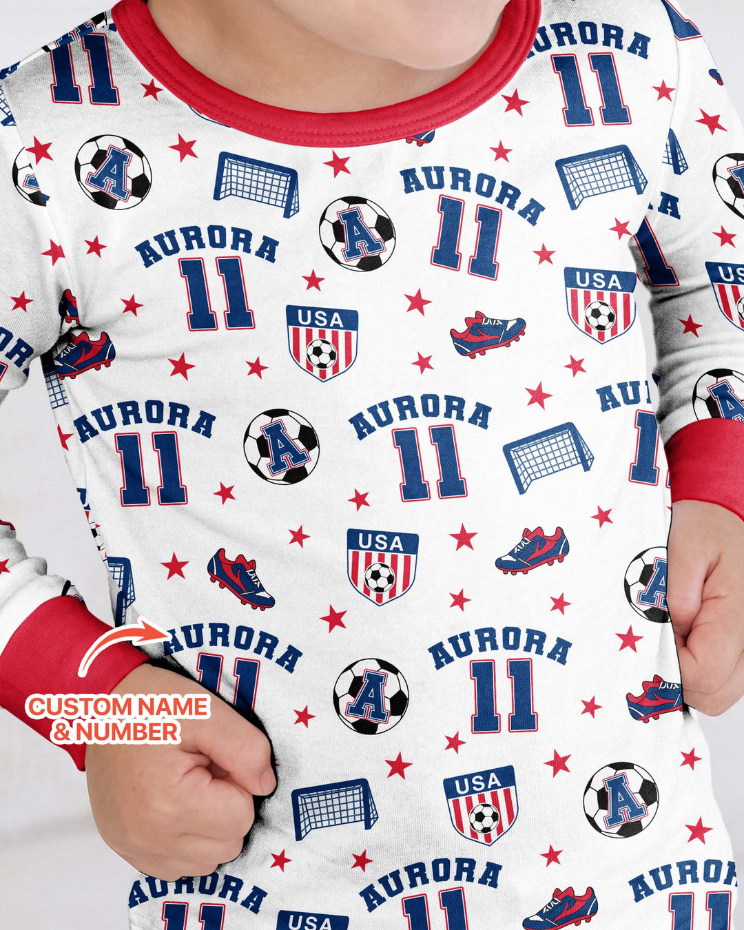 Custom Name Soccer Time Bamboo Two Piece Long Sleeve Pajama Set