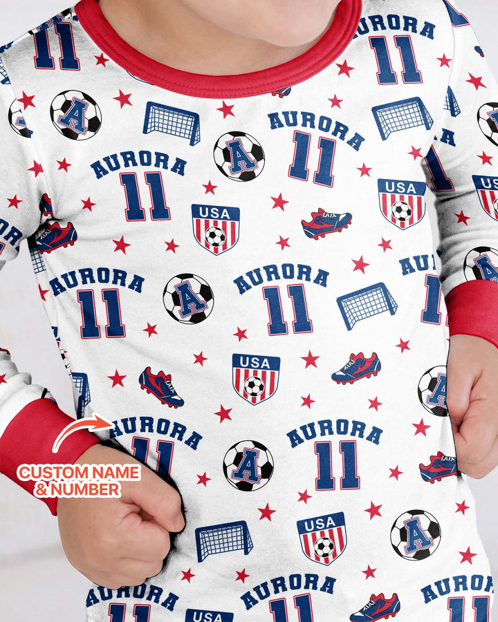 Custom Name Soccer Time Bamboo Two Piece Long Sleeve Pajama Set