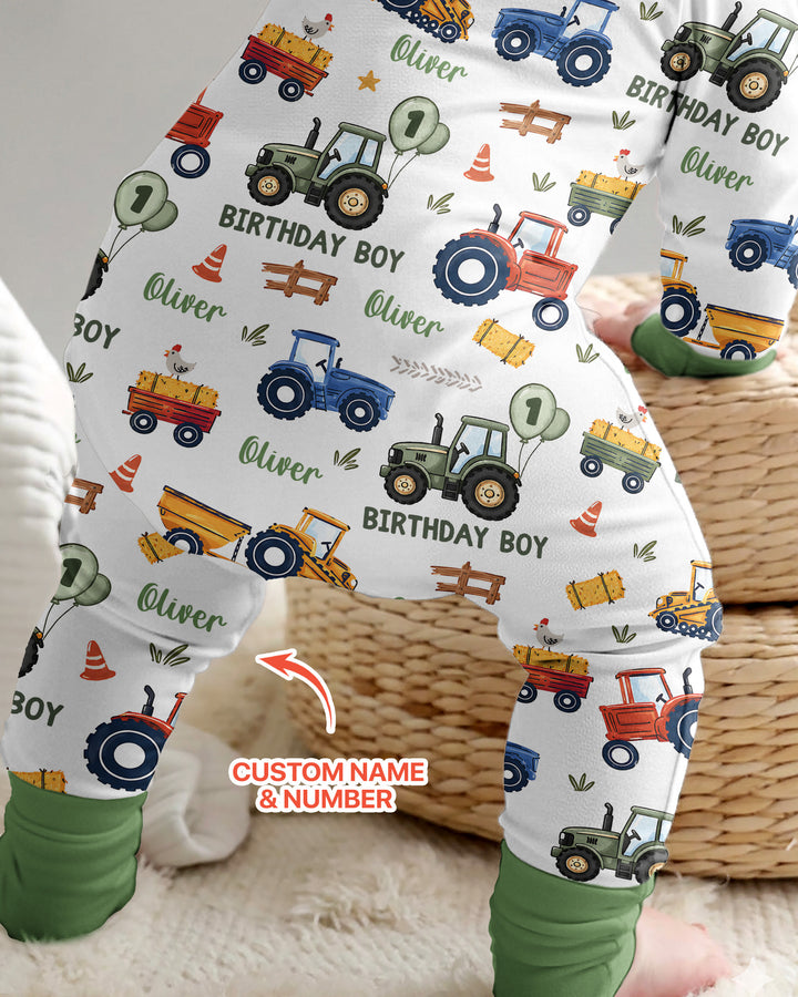 Custom Name and Age Tractor Birthday Boy Bamboo Convertible Zippy
