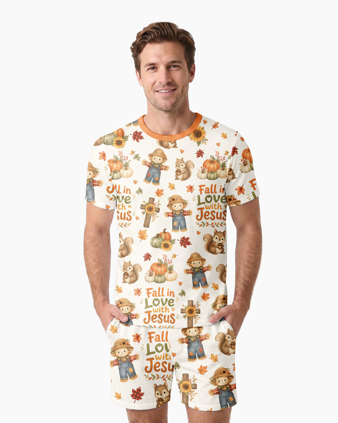 Fall For Jesus Bamboo Men Short Sleeve Short Pajama Set
