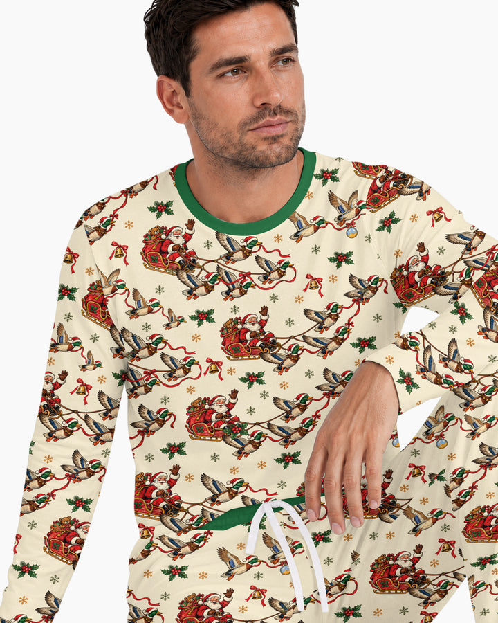 Santa Sleigh with Mallard Ducks Bamboo Men's Pajama Set