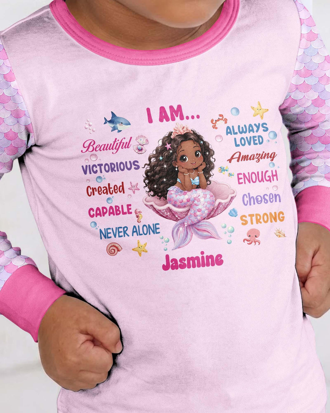 Custom Name Black Mermaid I Am Beautiful Bamboo Two Piece Long Sleeve Pajama Set