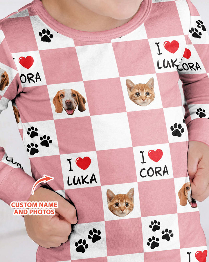 Custom Photo I Love My Best Friend Dog/ Cat Bamboo Two Piece Long Sleeve Pajama Set