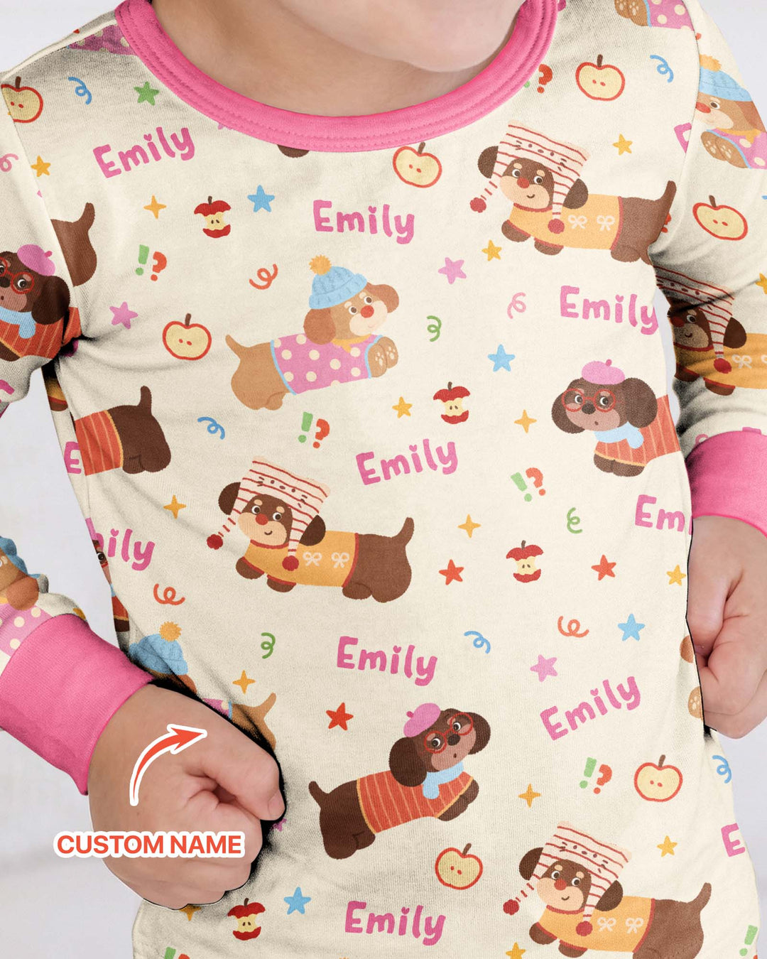 Cute Cozy Puppy Bamboo Two Piece Long Sleeve Pajama Set