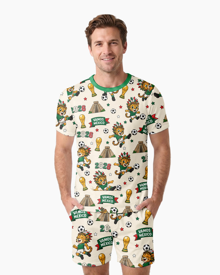 Jaguar 2026 Vamos Mexico Family Matching Bamboo Men Short Sleeve Short Pajama Set