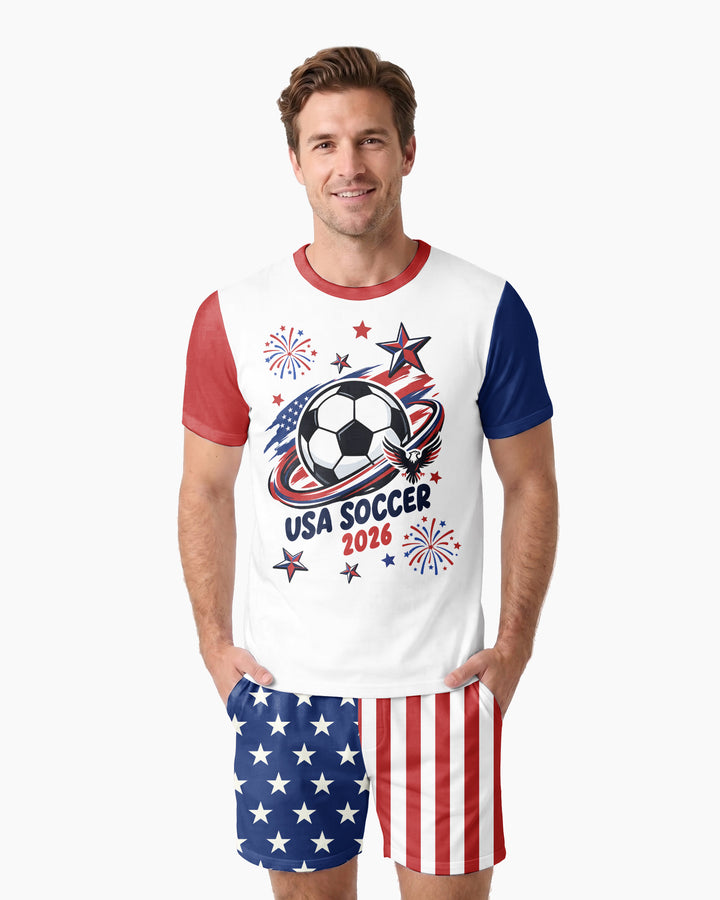 USA Soccer 2026 Family Matching Bamboo Men Short Sleeve Short Pajama Set