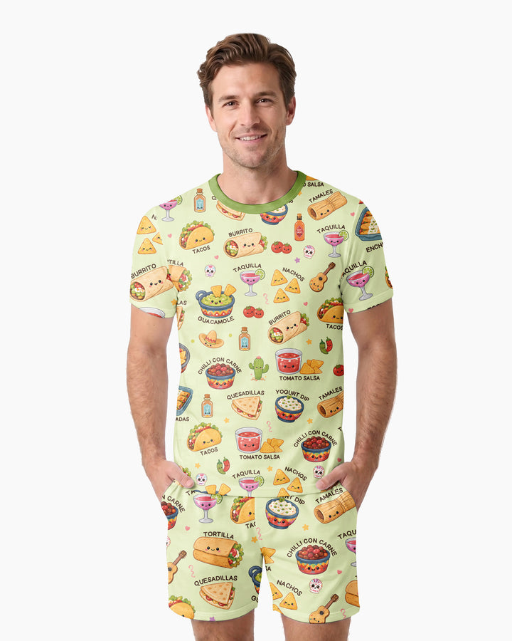 Kawaii Mexican Food Bamboo Men Short Sleeve Short Pajama Set