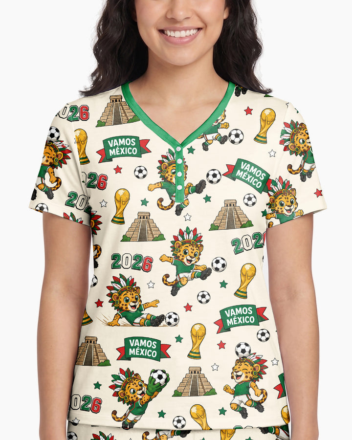 Jaguar 2026 Vamos Mexico Family Matching Bamboo Women Short Sleeve Short Pajama Set