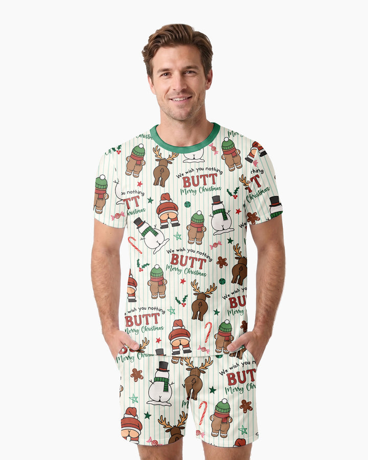 We Wish You Nothing Butt Merry Bamboo Men Short Sleeve Short Pajama Set