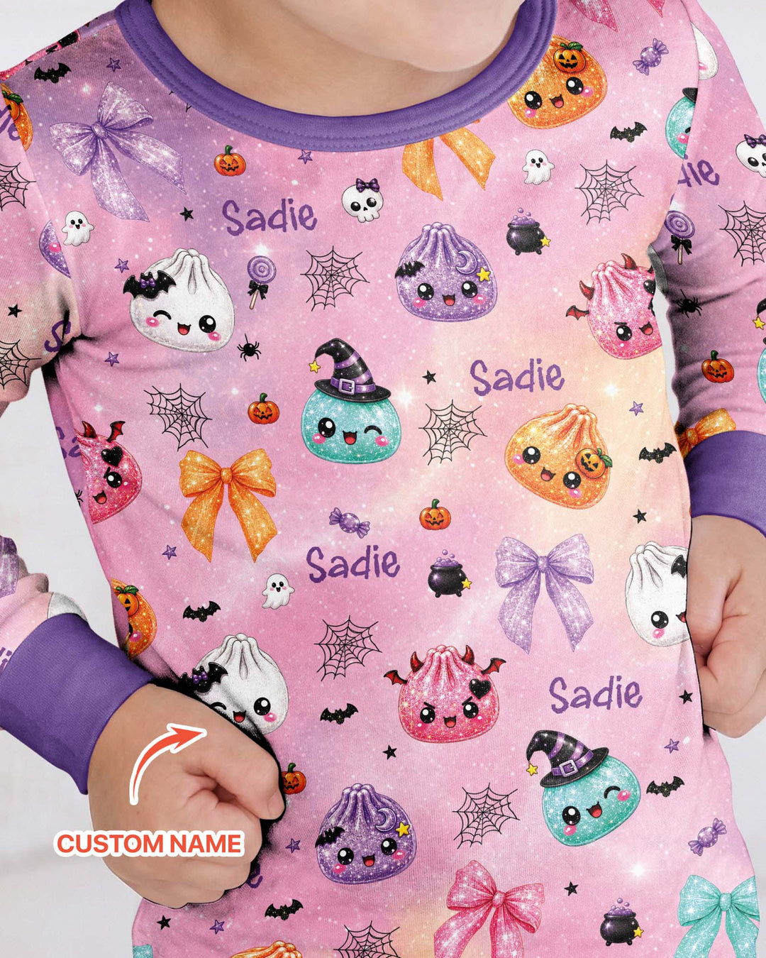 Custom Name Spooky Dumpling Bamboo Two Piece Long Sleeve Pajama Set