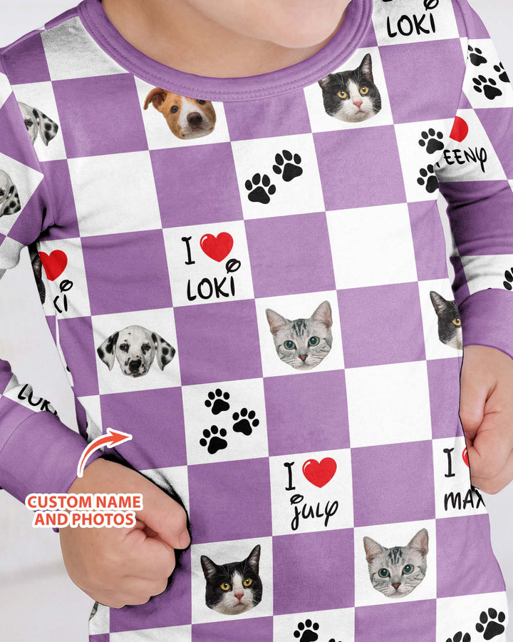 Custom Photo I Love My Best Friend Dog/ Cat Bamboo Two Piece Long Sleeve Pajama Set