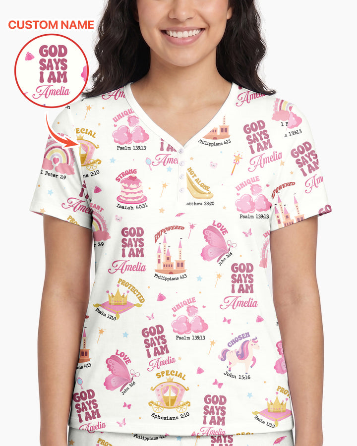 God Says I Am Girl Bamboo Women Short Sleeve Short Pajama Set