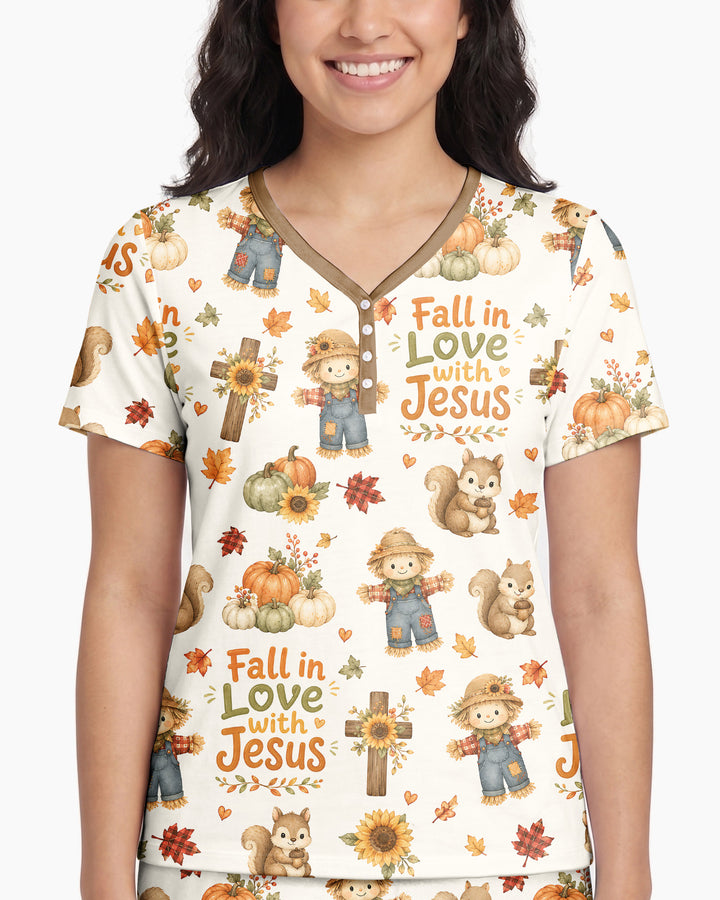 Fall For Jesus Bamboo Women Short Sleeve Short Pajama Set