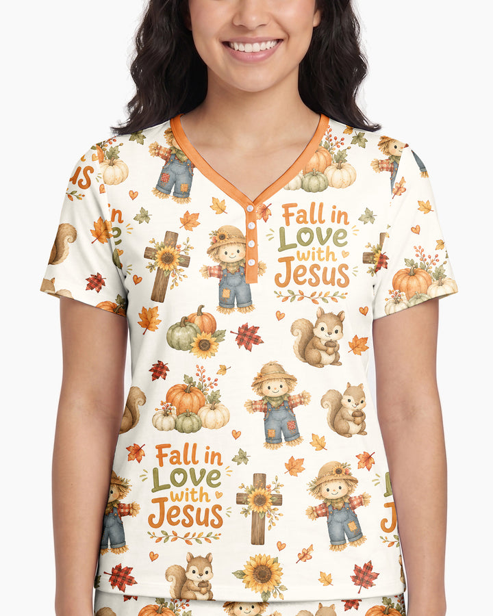 Fall For Jesus Bamboo Women Short Sleeve Short Pajama Set