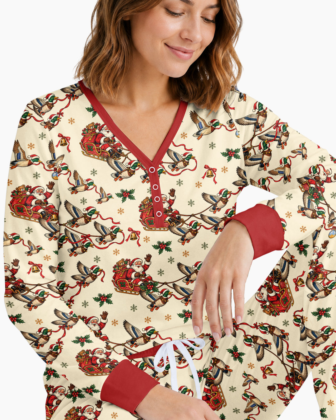 Santa Sleigh with Mallard Ducks Bamboo Women Pajama Set