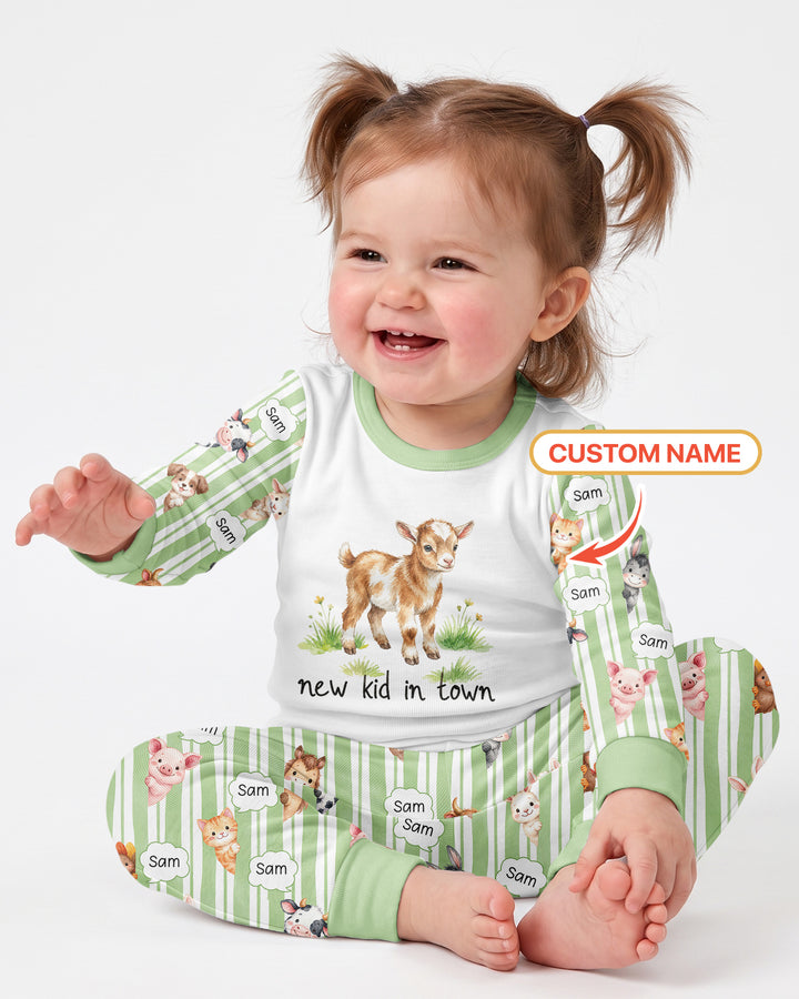 New Kid in Town Custom Name Bamboo Two Piece Long Sleeve Pajama Set