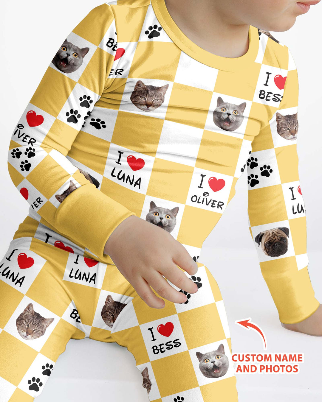 Custom Photo I Love My Best Friend Dog/ Cat Bamboo Two Piece Long Sleeve Pajama Set