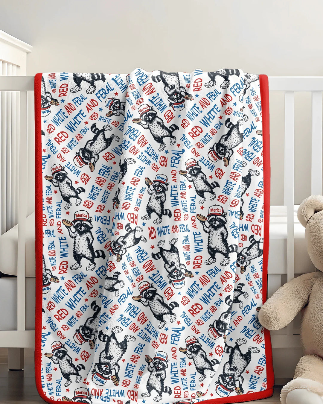 Red White and Feral Bamboo Blanket
