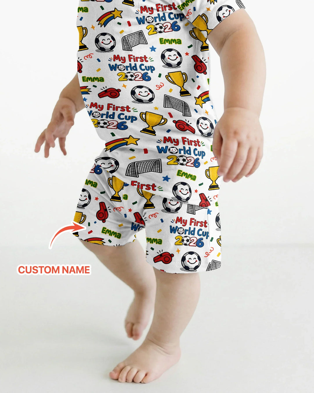 Custom Name My First Soccer Cup Bamboo Two Piece Short Sleeve Shorts Pajama Set