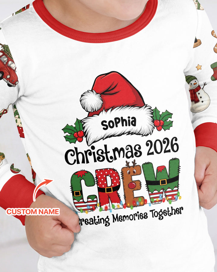 Custom Name Christmas 2026 Crew Bamboo Two Piece Long Sleeve Pajama Set