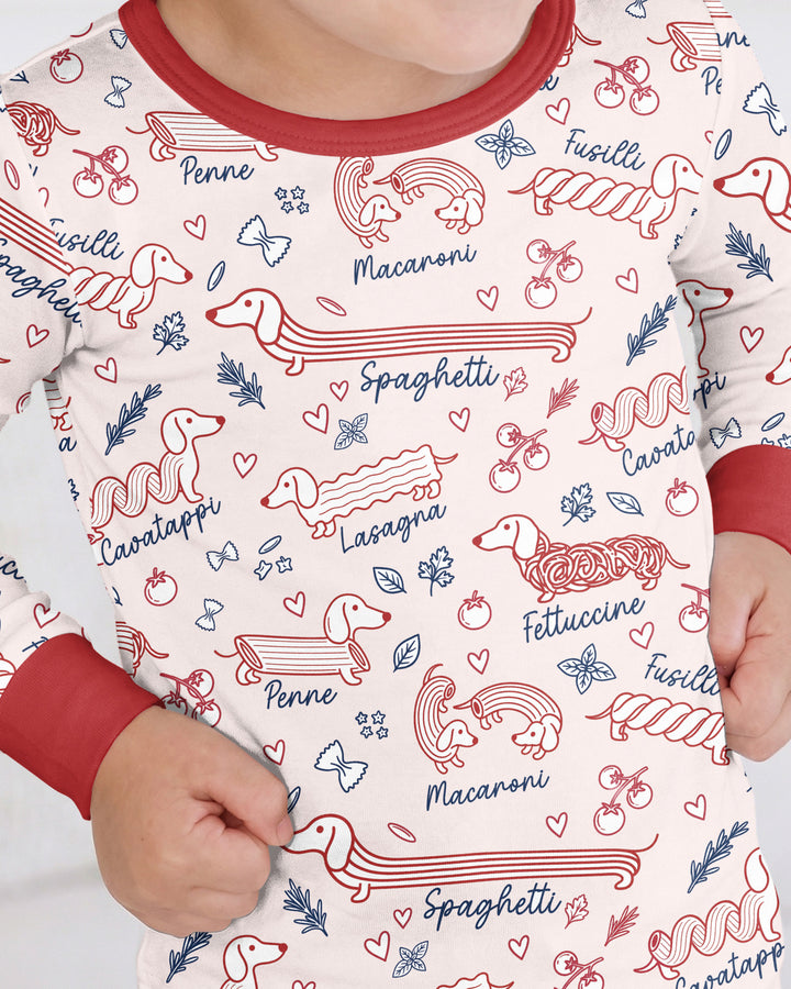 Funny Dachshund Pasta Pups Bamboo Two Piece Long Sleeve Pajama Set
