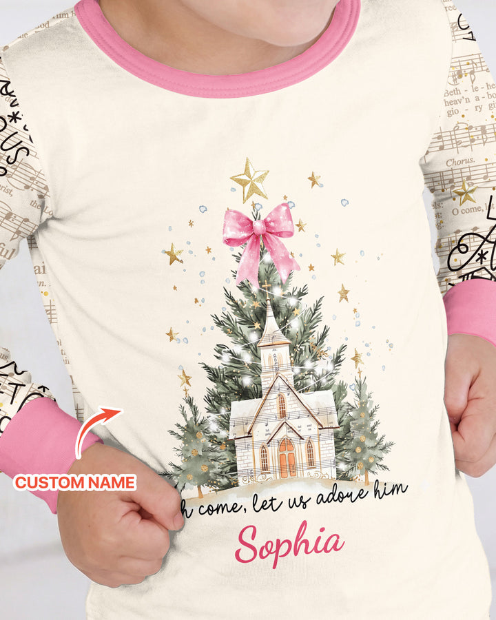Oh Come Let Us Adore Him Custom Name Mommy And Me Matching Bamboo Two Piece Long Sleeve Pajama Set