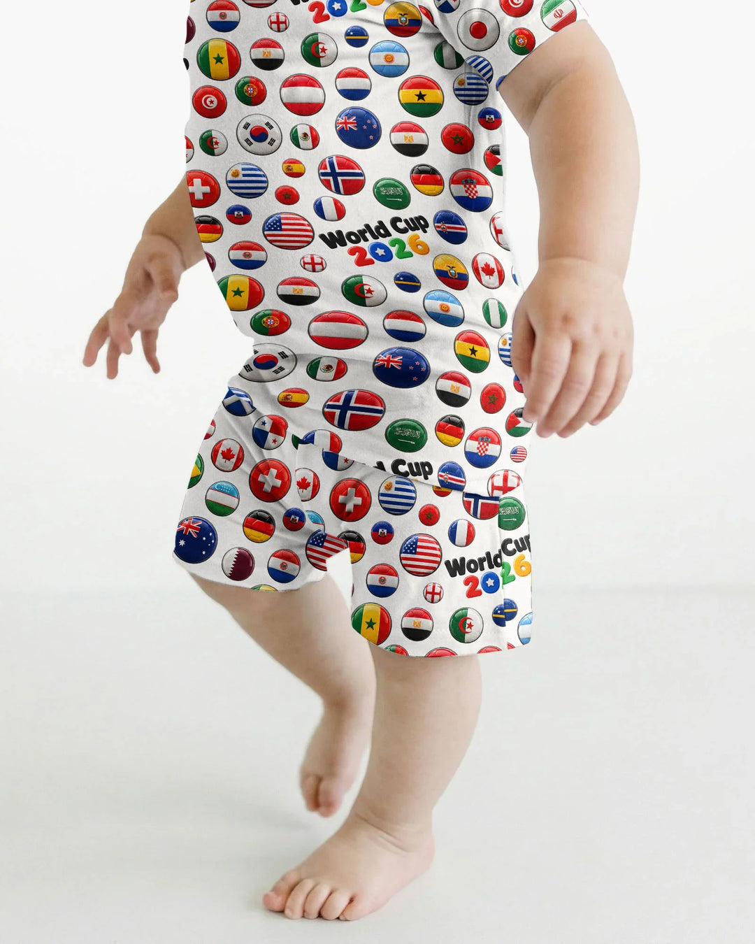 Soccer Cup All Country Balls Bamboo Two Piece Short Sleeve Shorts Pajama Set