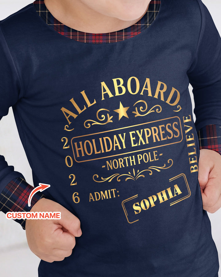 Custom Name North Pole Plaid Bamboo Two Piece Long Sleeve Pajama Set
