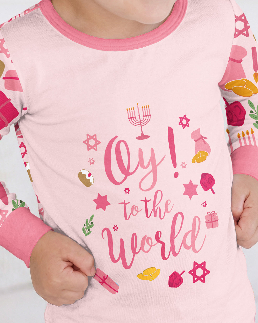 Oy to the World Hanukkah Bamboo Two Piece Long Sleeve Pajama Set