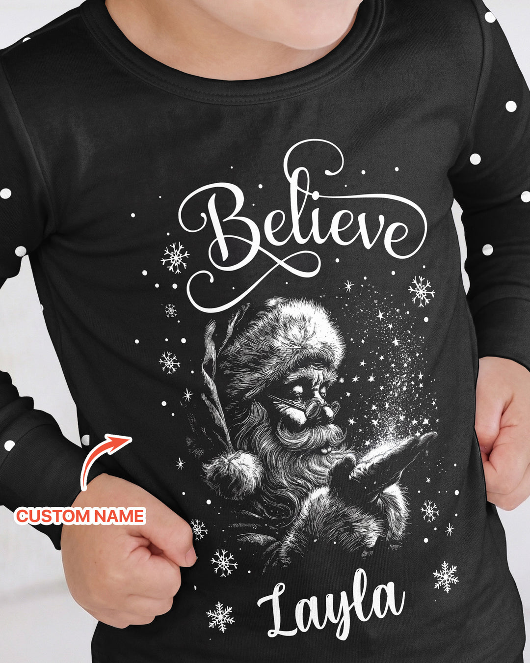 Custom Name Vintage Believe Santa Bamboo Two Piece Long Sleeve Pajama Set