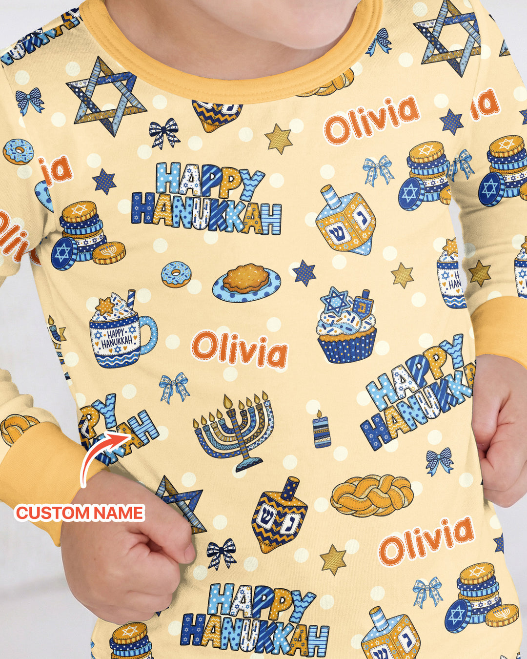 Custom Name Jewish Holiday Bamboo Two Piece Long Sleeve Pajama Set