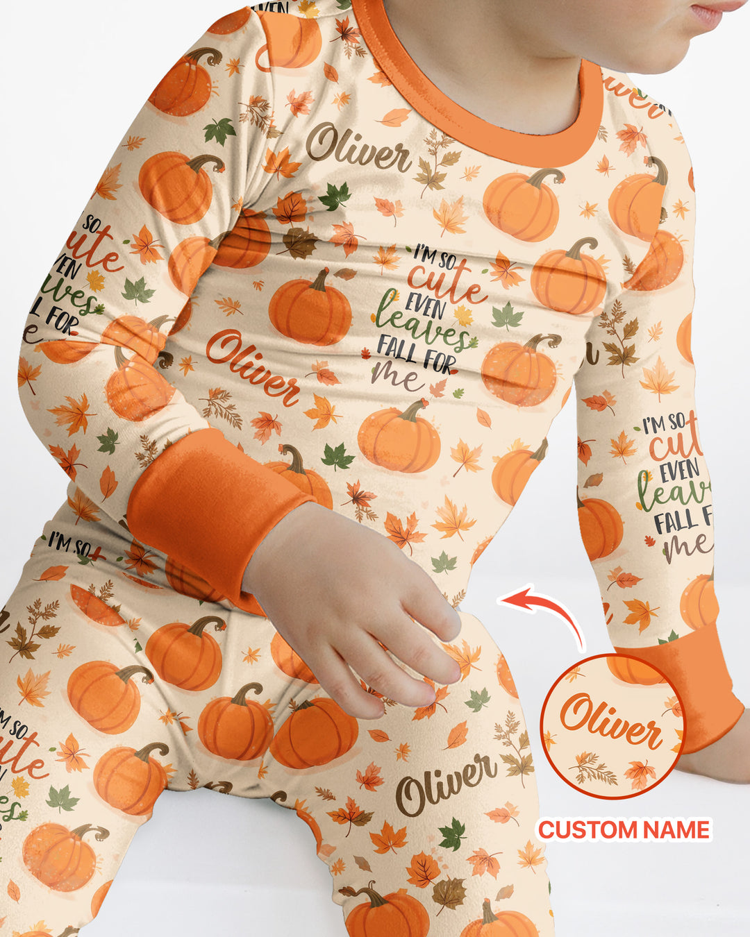 Custom Name I'm So Cute Even Leaves Fall for Me Bamboo Two Piece Long Sleeve Pajama Set