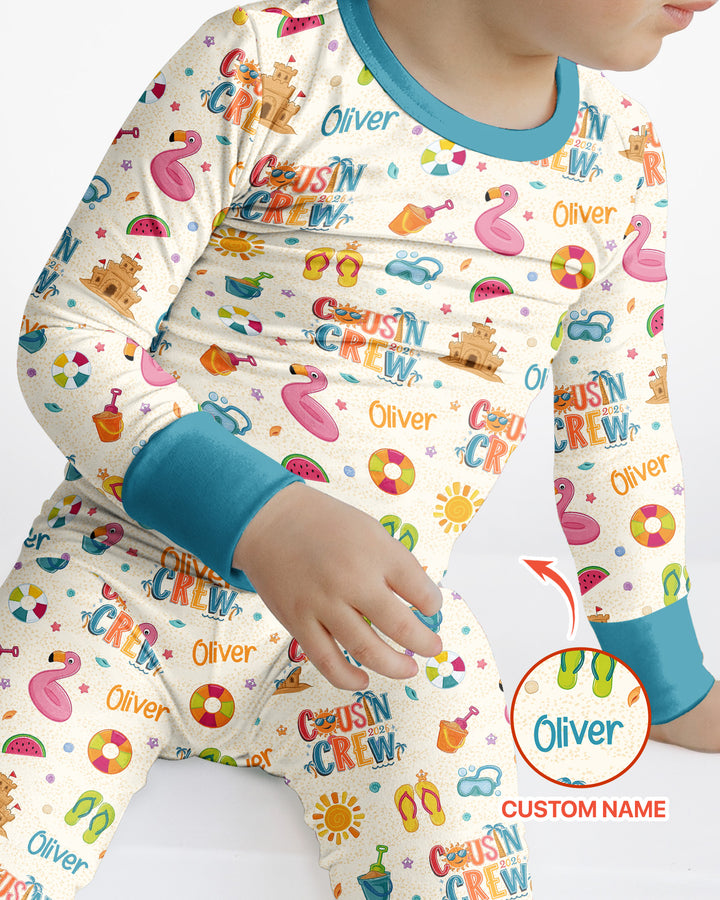 Custom Name Summer 2026 Cousin Crew Bamboo Two Piece Long Sleeve Pajama Set