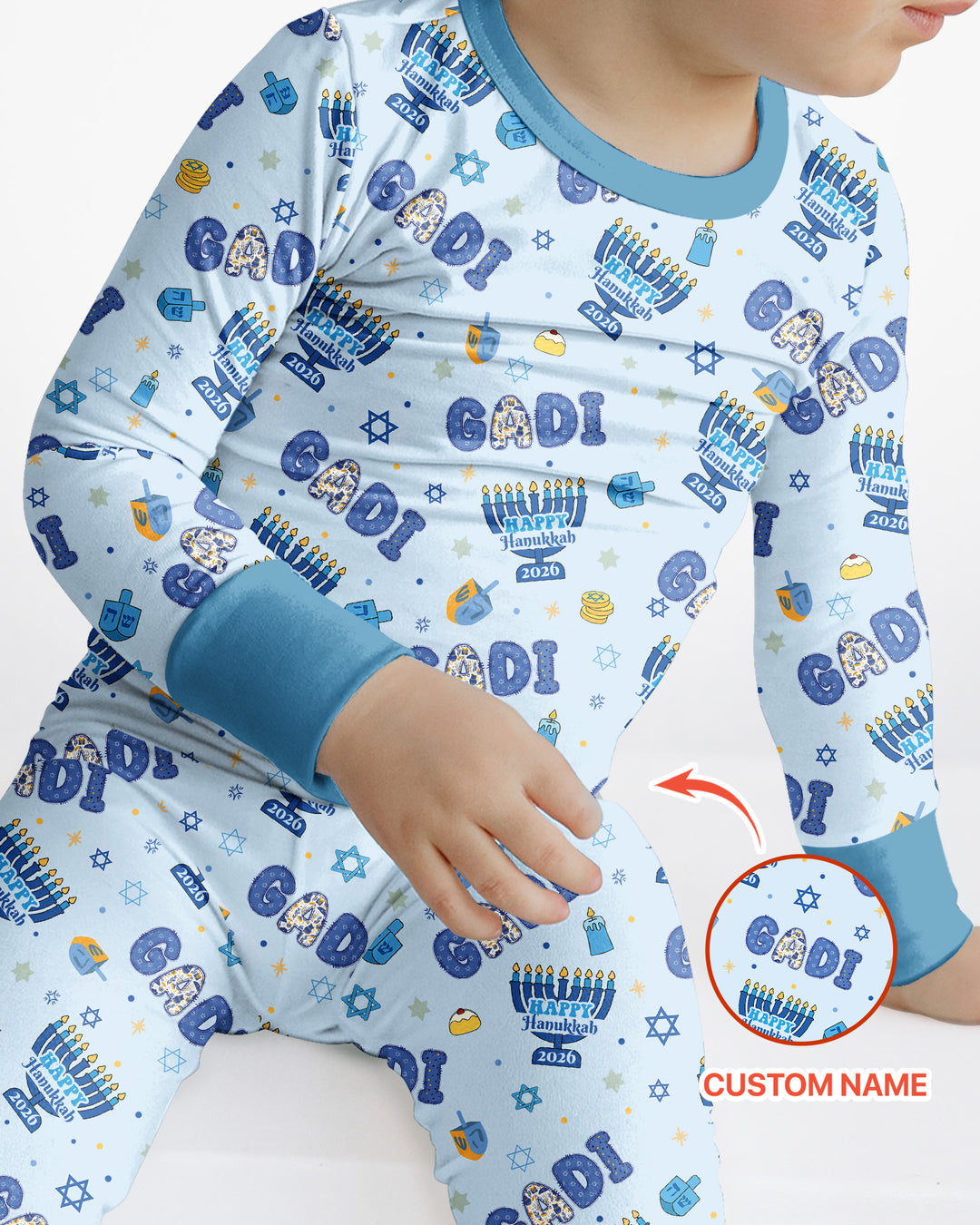 Custom name Happy Hanukkah 2026 Bamboo Two Piece Long Sleeve Pajama Set